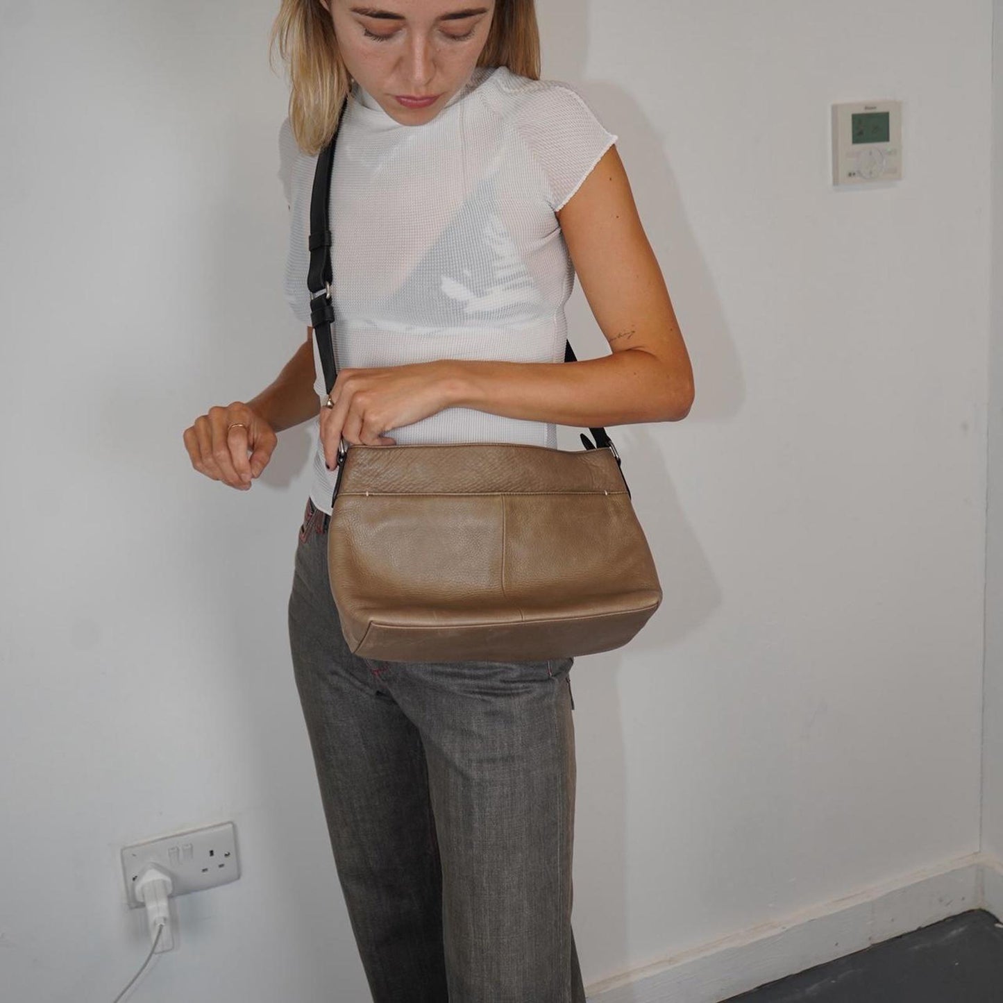 Margaret Howell leather cross body grey bag