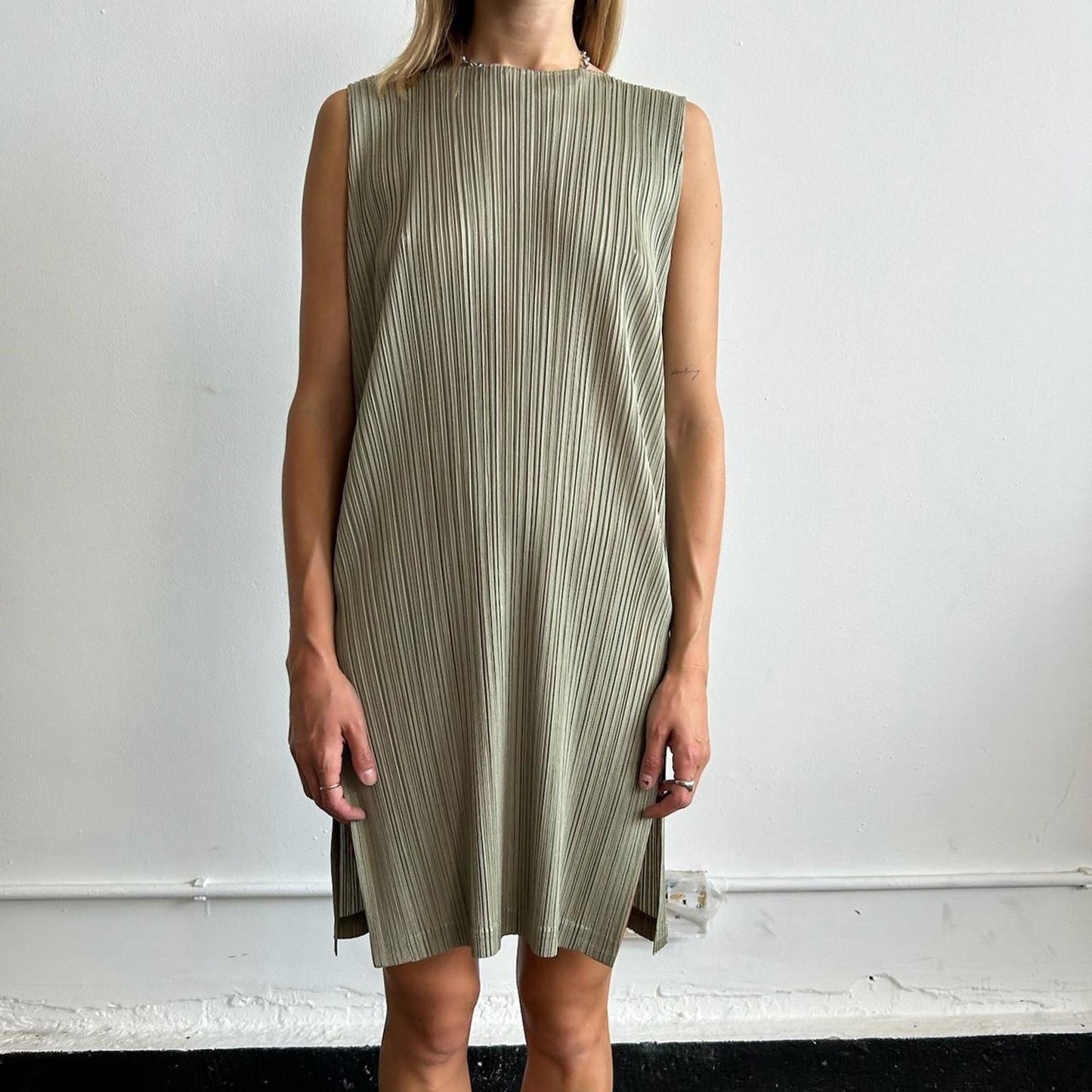 Khaki Issey Miyake Pleats Please dress