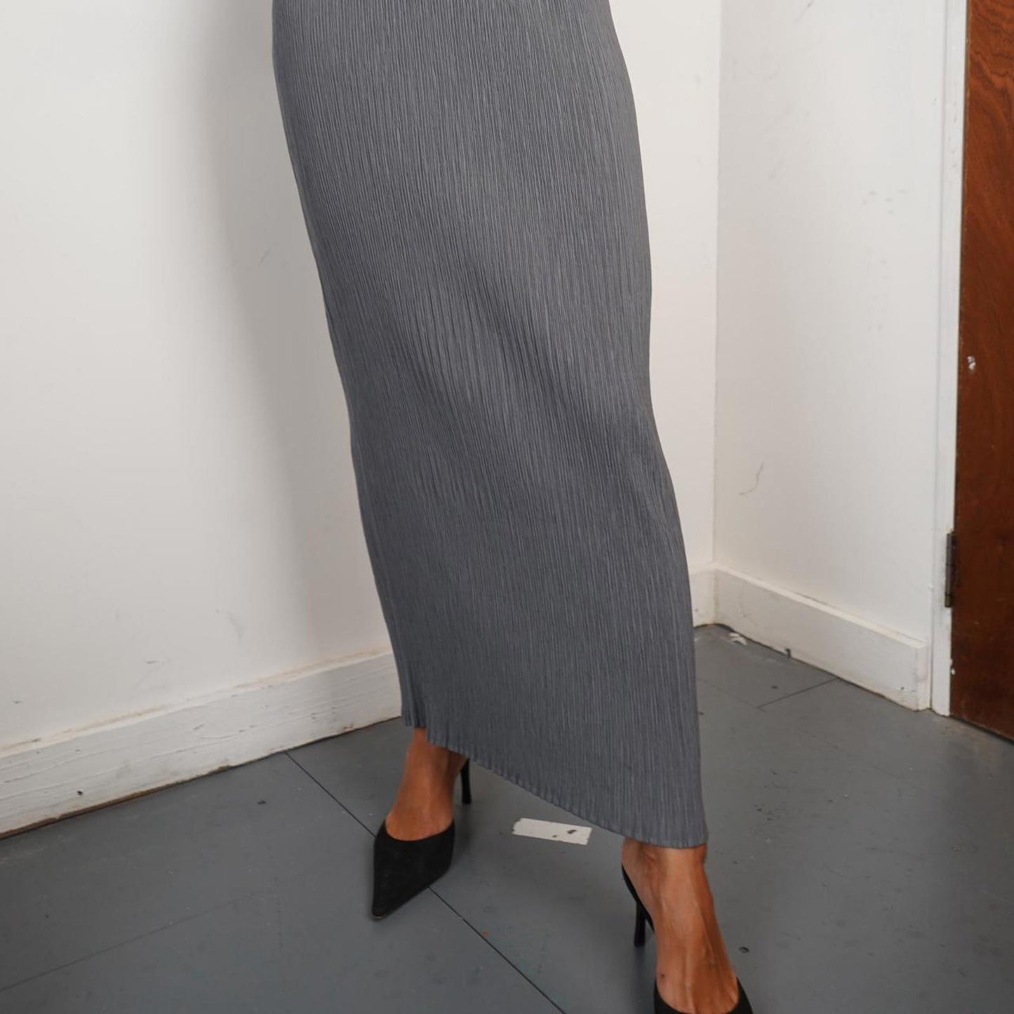 Grey Issey Miyake Pleated maxi skirt