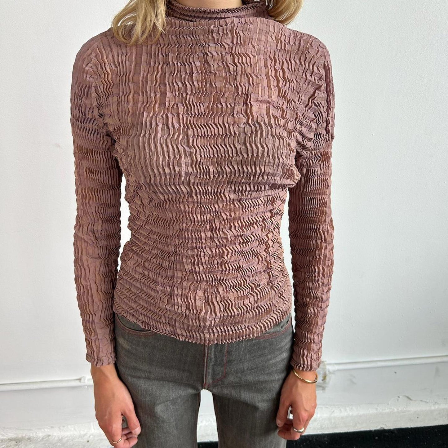 Issey Miyake pleated long sleeved iridescent top