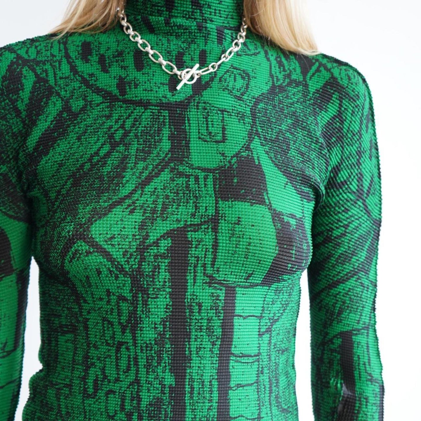 Green Issey Miyake Me pleated long sleeve top
