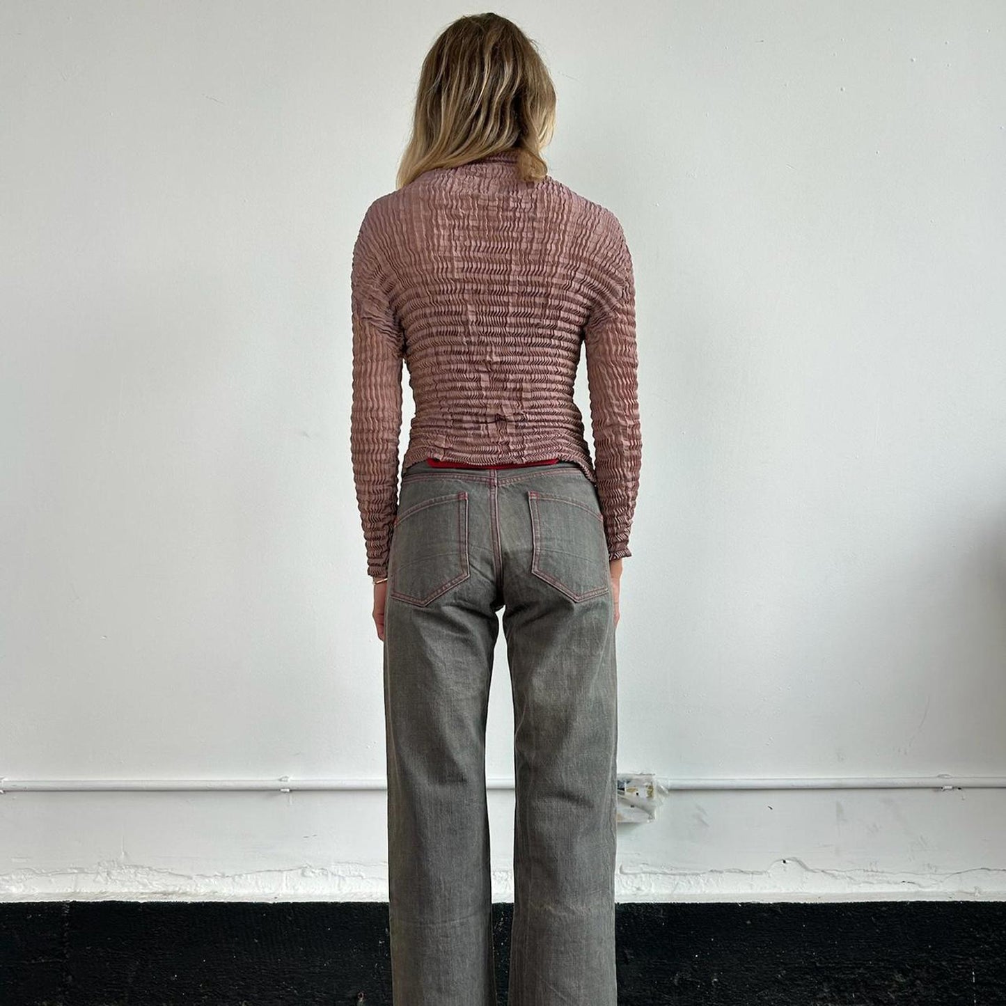 Issey Miyake pleated long sleeved iridescent top