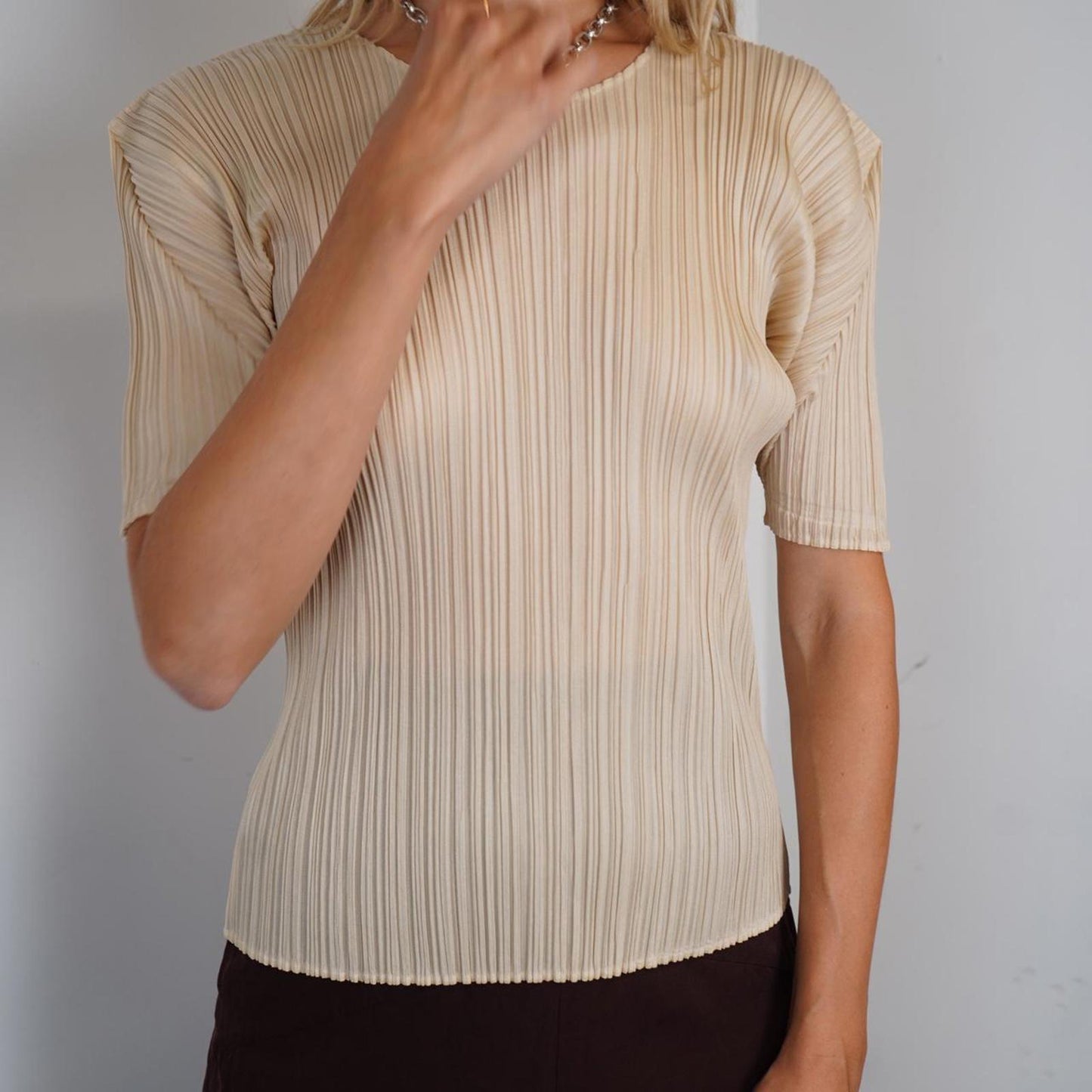 Issey Miyake Pleats Please beige t-shirt