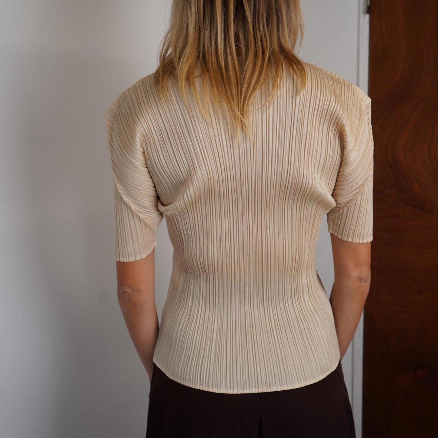 Issey Miyake Pleats Please beige t-shirt
