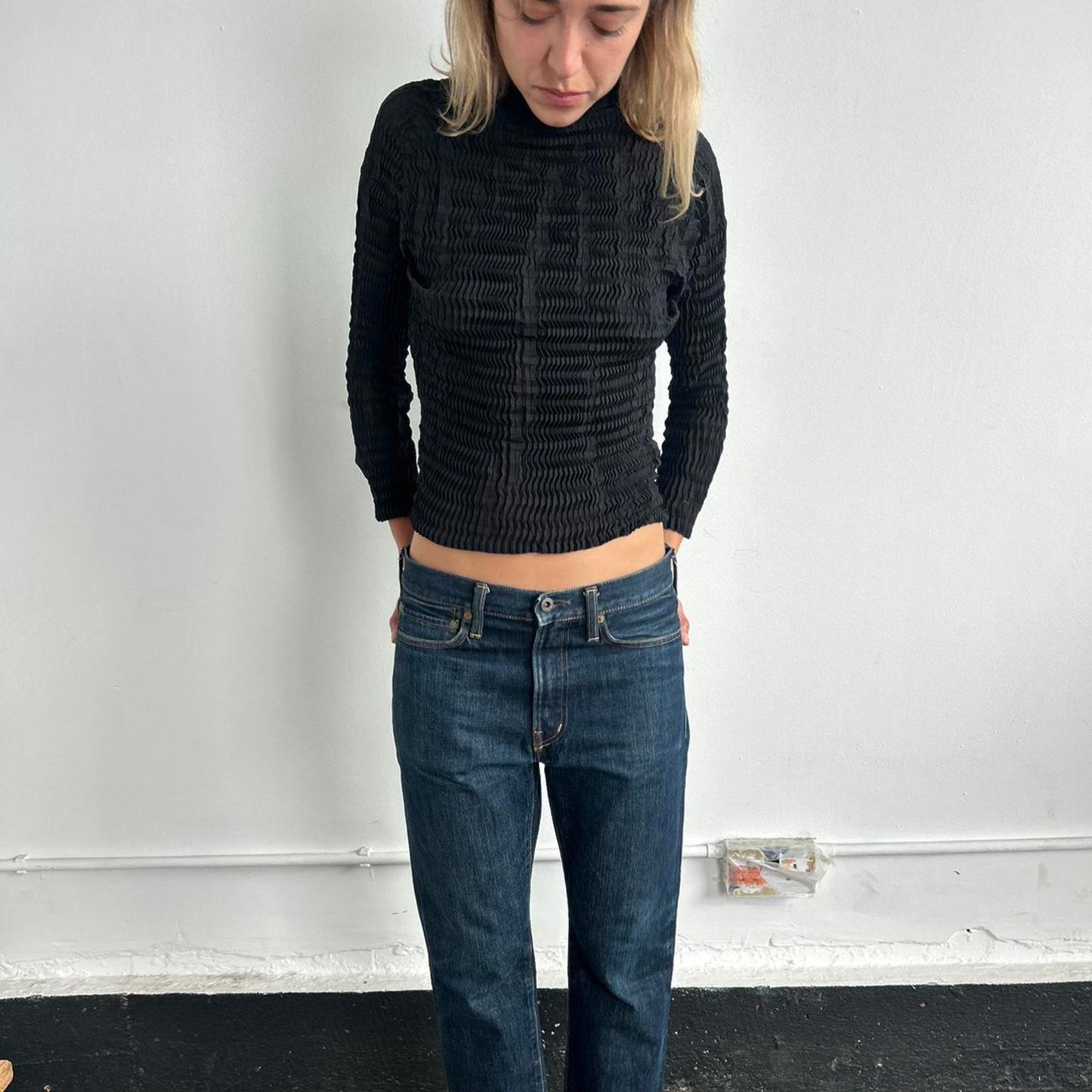 Issey Miyake scaled long sleeve pleated top