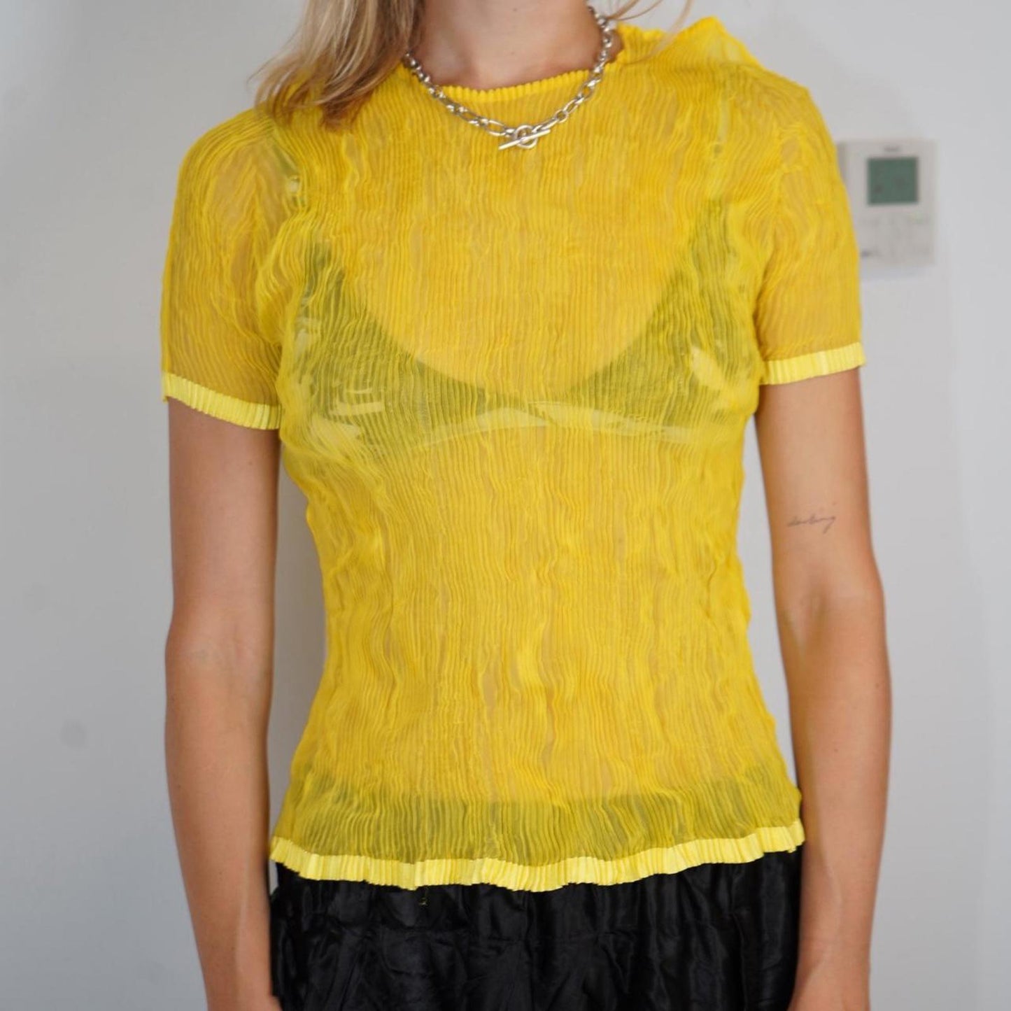 Issey Miyake Yellow crinkled t-shirt