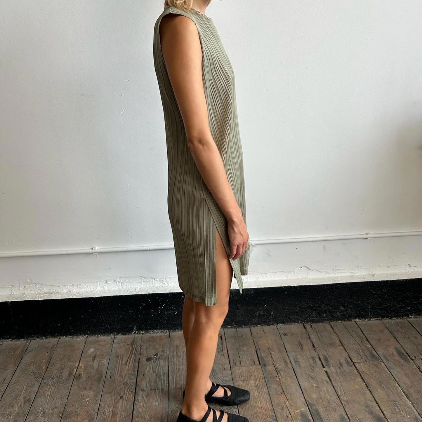 Khaki Issey Miyake Pleats Please dress