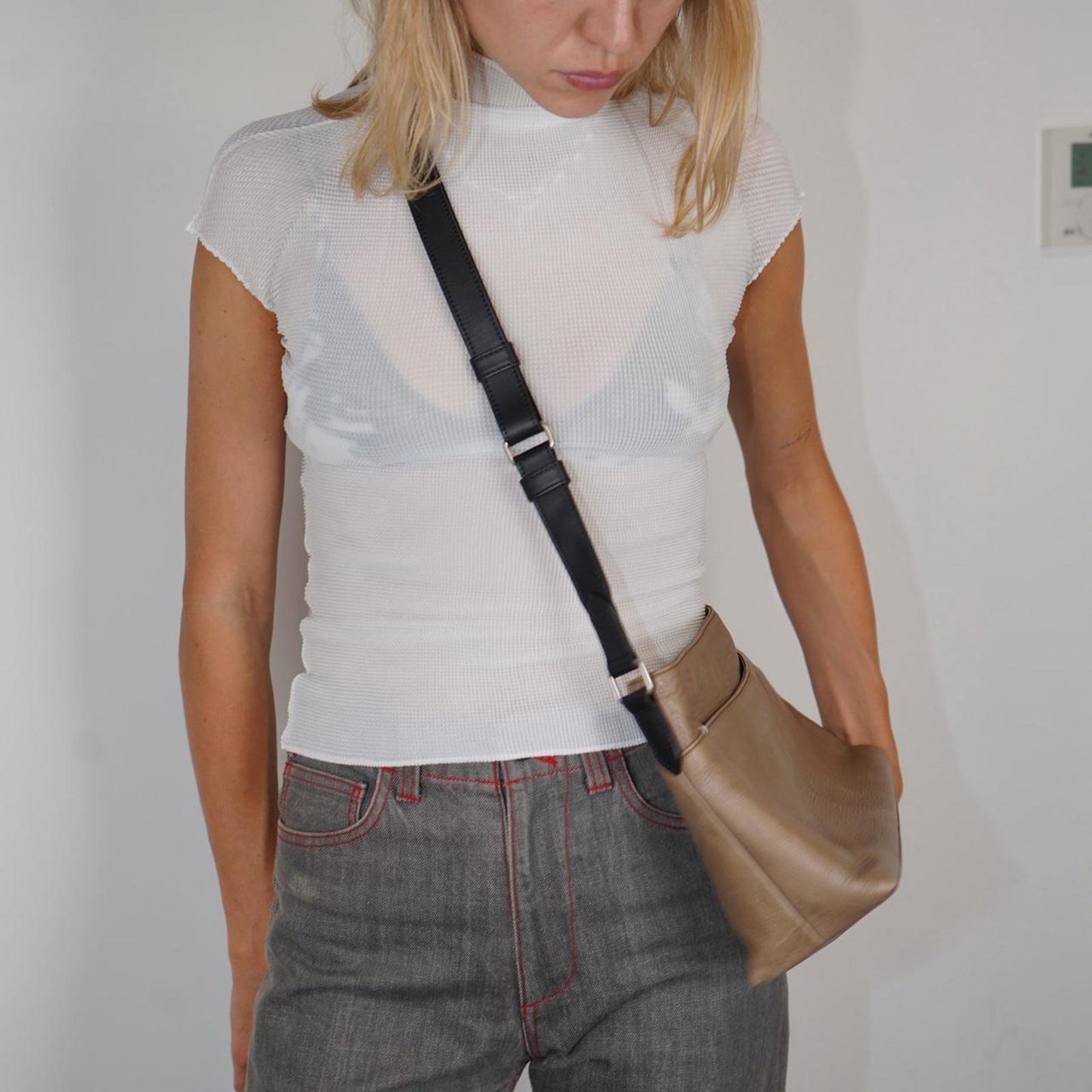 Margaret Howell leather cross body grey bag