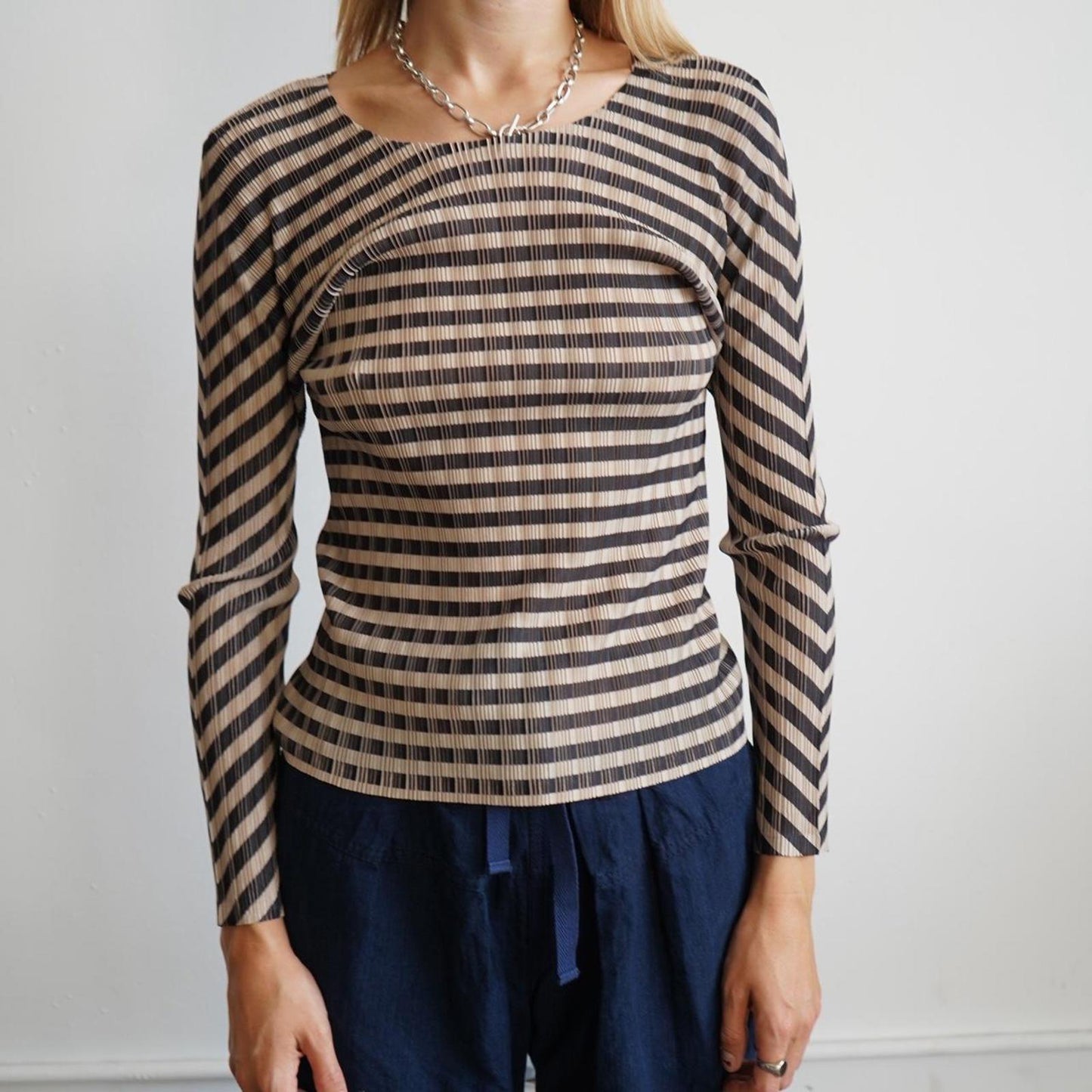 Issey Miyake Pleats Please striped long sleeve top