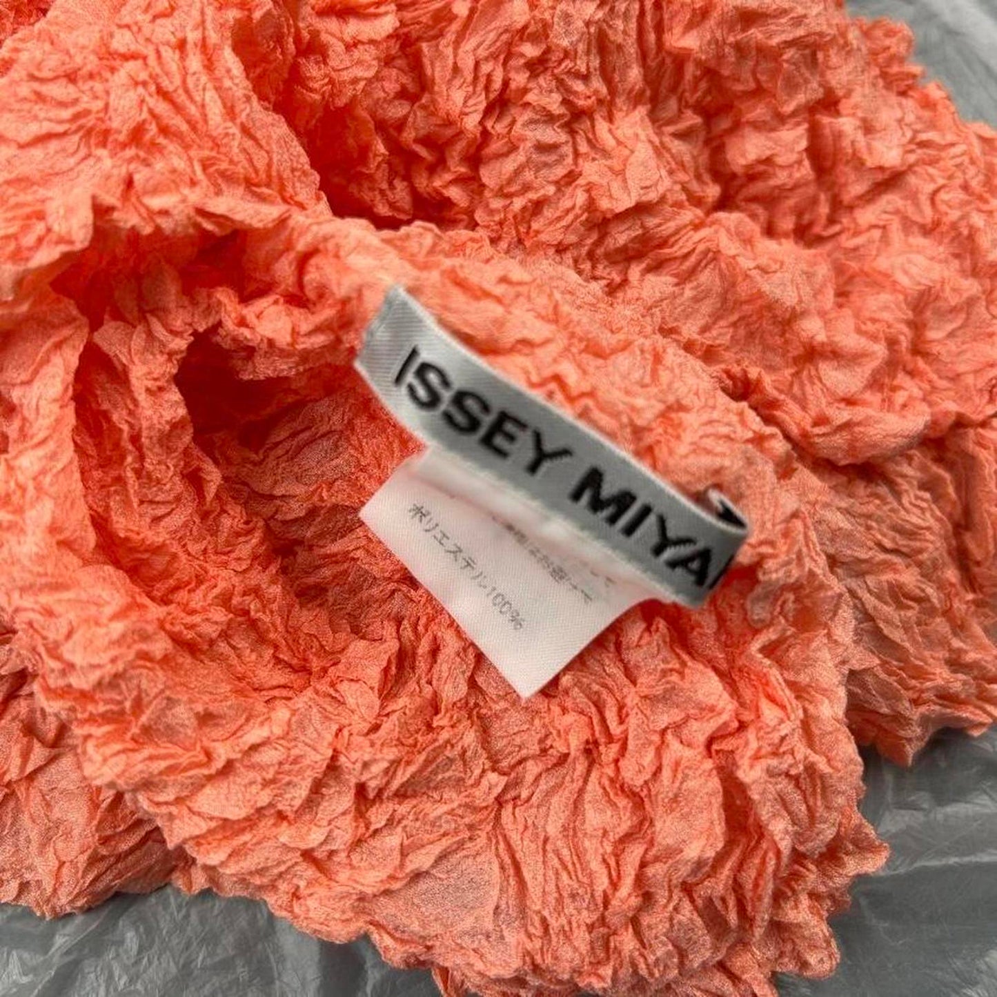 Issey Miyake crinkle long sleeve high neck top