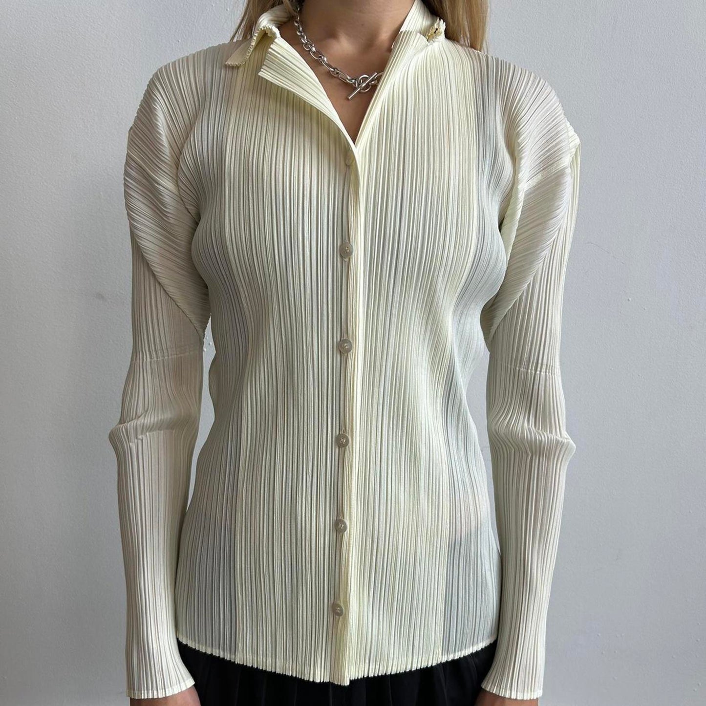 Cream Issey Miyake Pleats Please button-down shirt