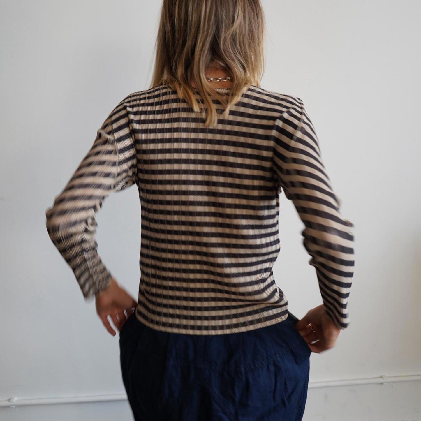 Issey Miyake Pleats Please striped long sleeve top