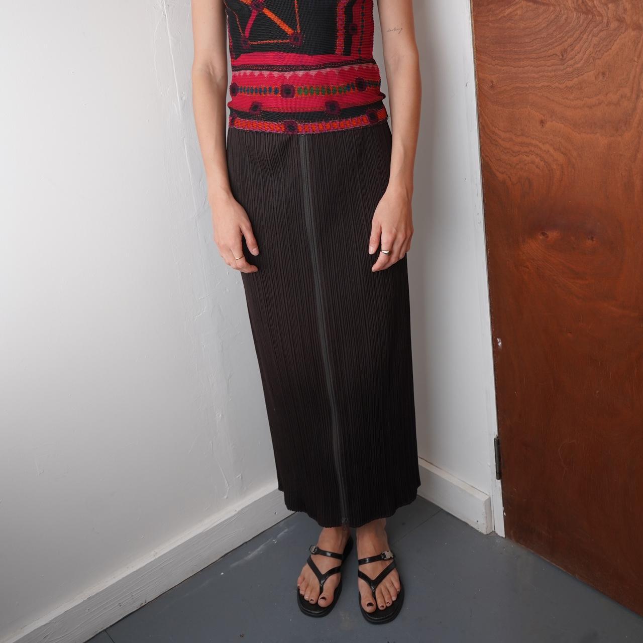 Brown Issey Miyake Pleats Please Maxi Skirt with full length mid zip