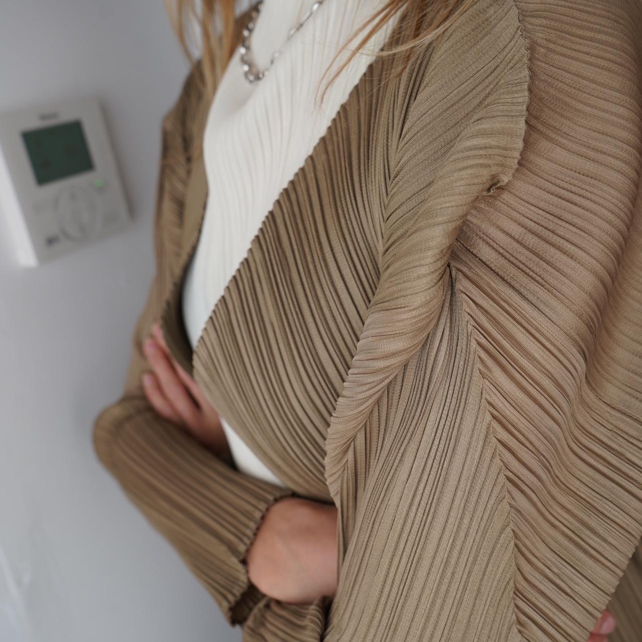 Beige Issey Miyake Pleats Please Cardigan
