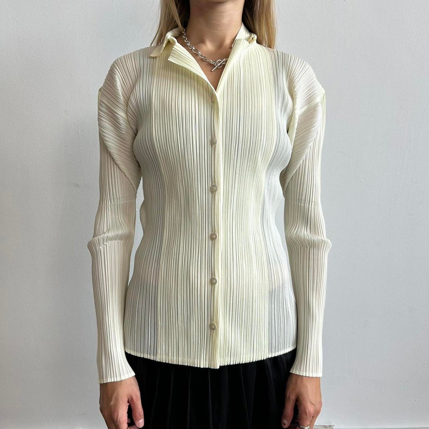 Cream Issey Miyake Pleats Please button-down shirt