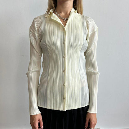 Cream Issey Miyake Pleats Please button-down shirt