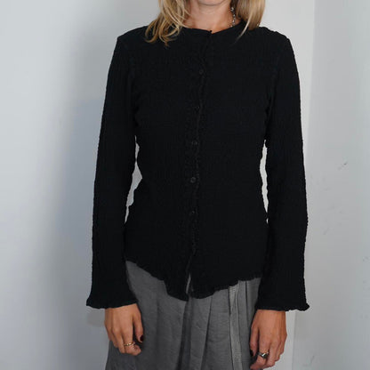 Black Issey Miyake Me crinkle button up shirt