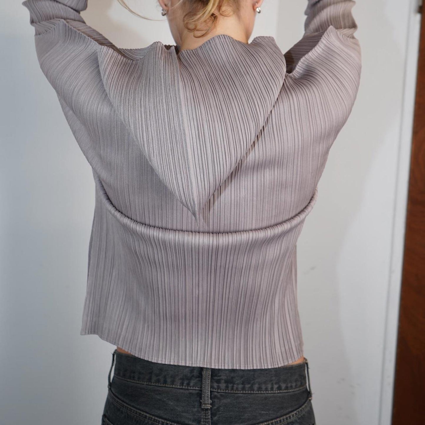 Grey Issey Miyake Pleats Please hooded zip up jacket