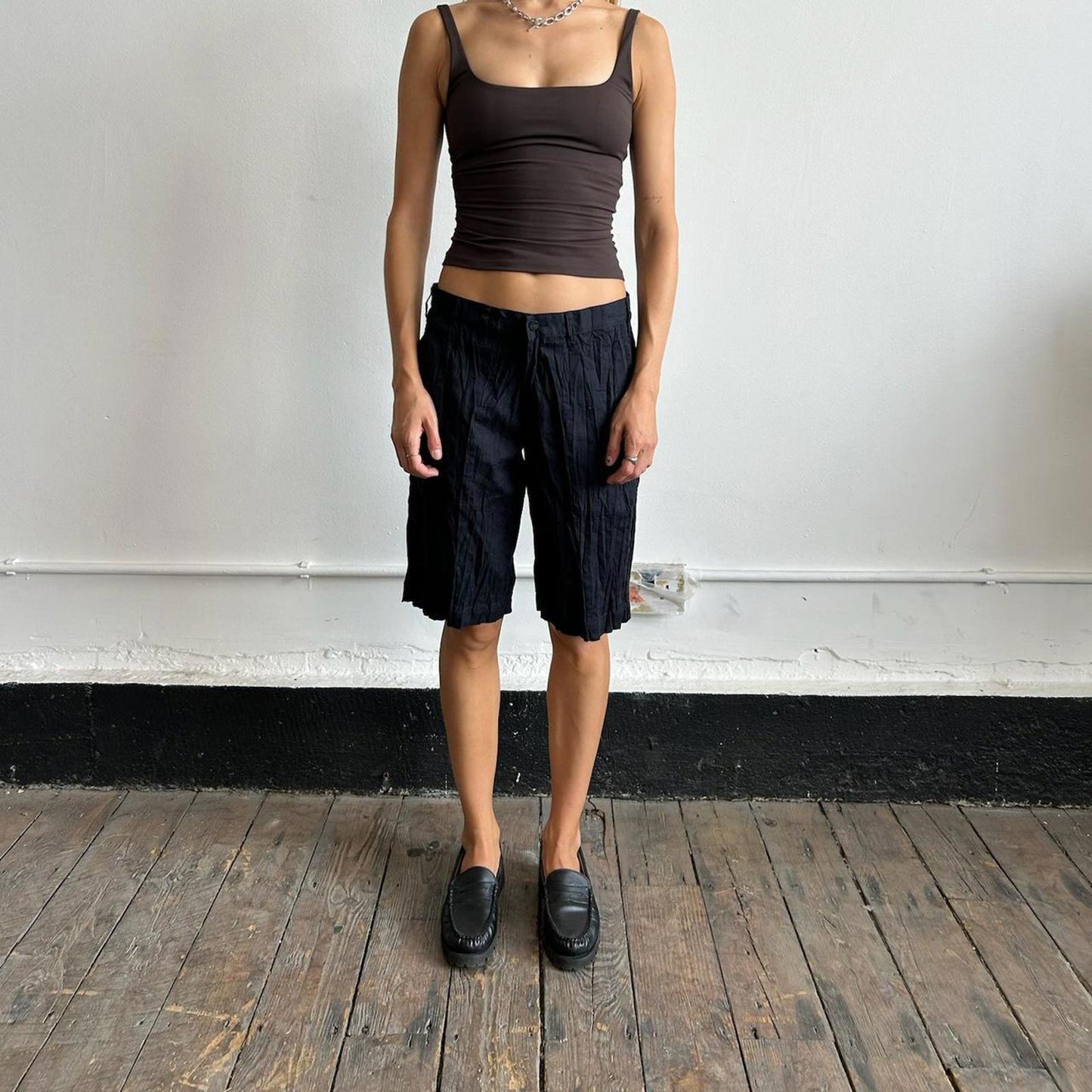 Issey Miyake Men navy crinkle shorts