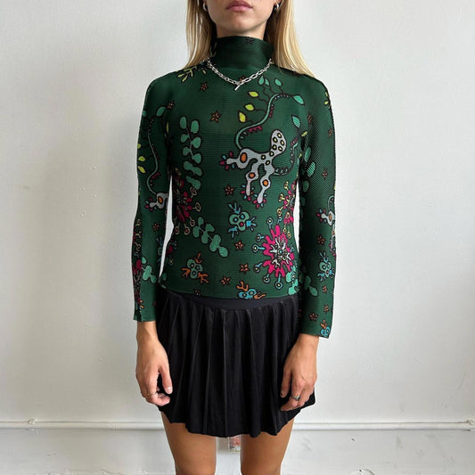 Issey Miyake Me long-sleeve patterned pleated top