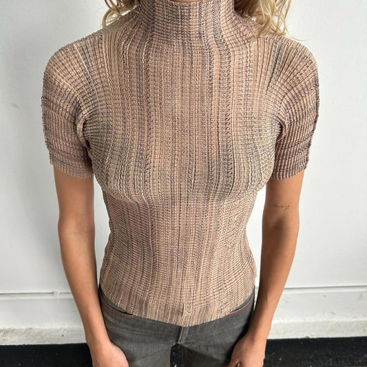 Issey Miyake Pleated Short Sleeve Top