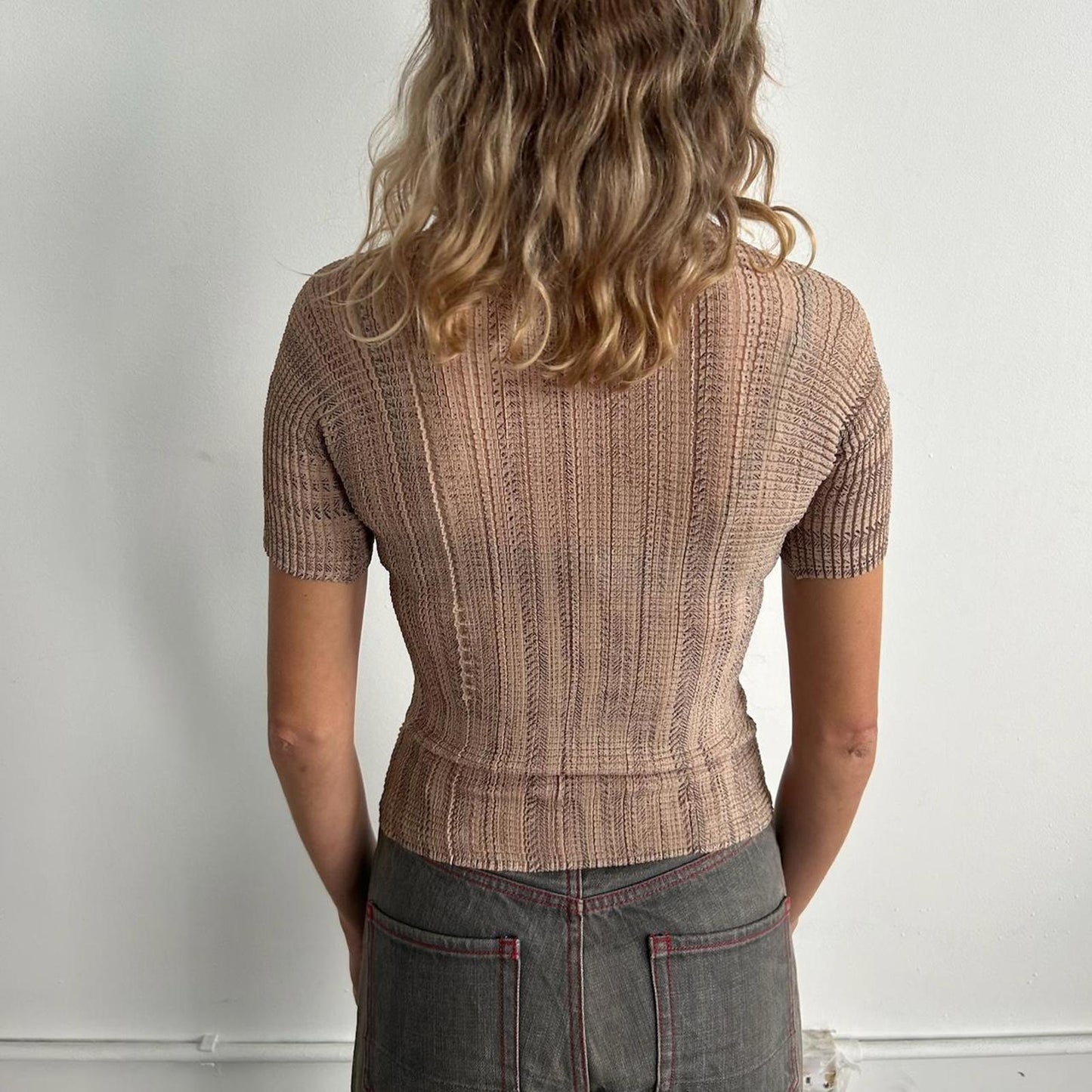 Issey Miyake Pleated Short Sleeve Top