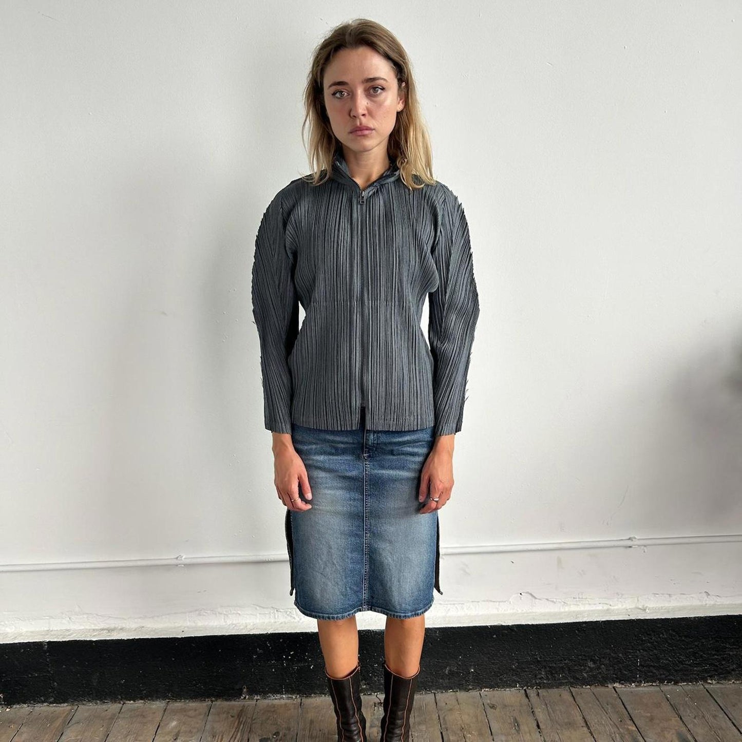 Issey Miyake Pleats Please grey zip up jacket