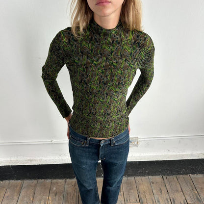 Camo Print Issey Miyake White Label Pleated Long Sleeve Top