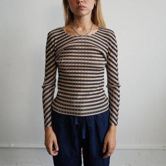 Issey Miyake Pleats Please striped long sleeve top
