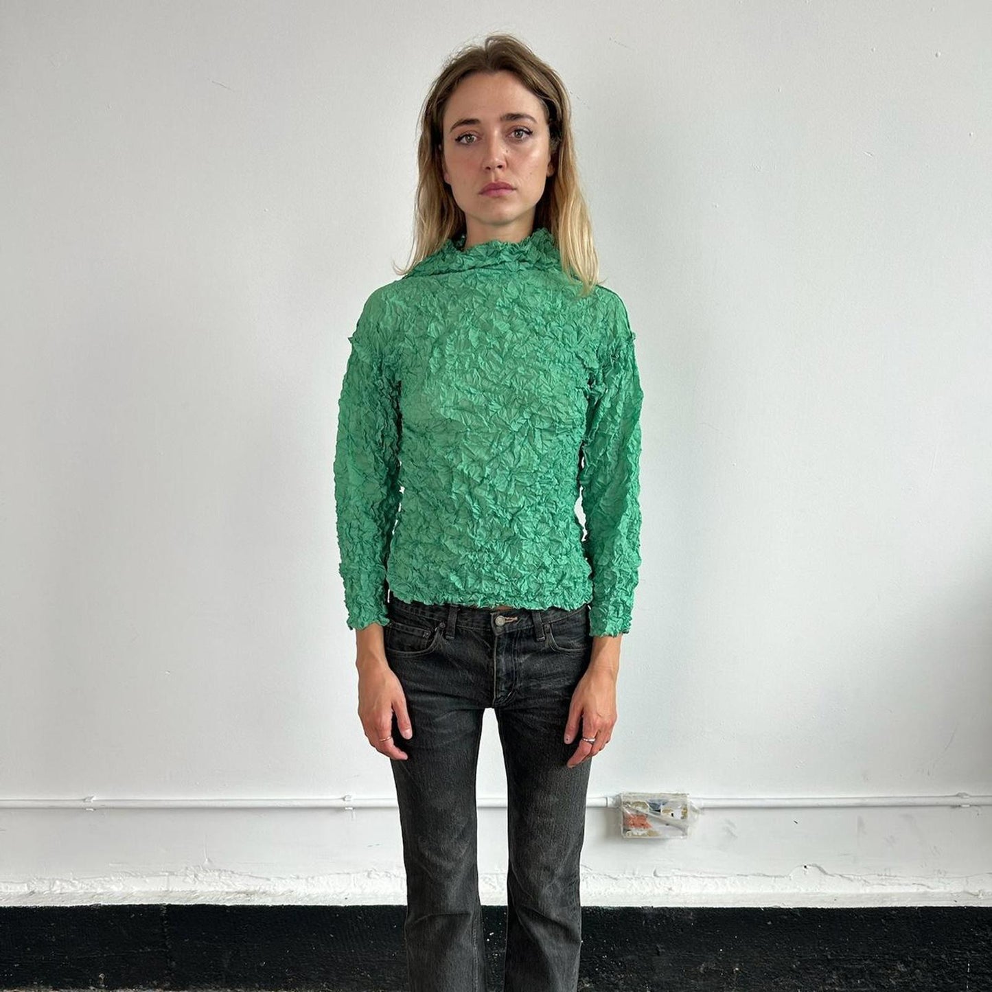 Issey Miyake Me Crinkle Long Sleeve Top