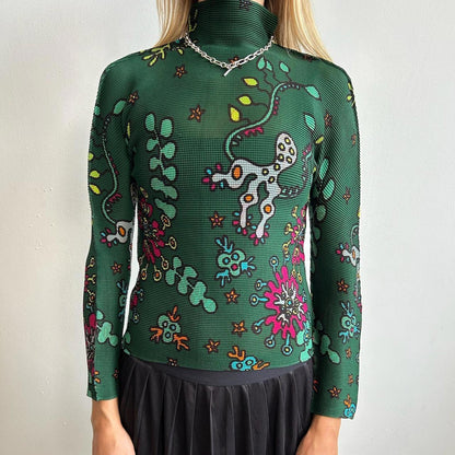 Issey Miyake Me long-sleeve patterned pleated top