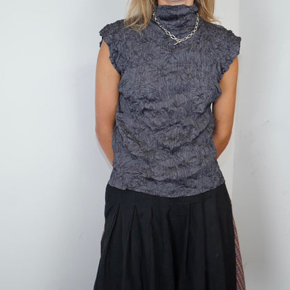 Issey Miyake crinkled grey sleeveless high neck top