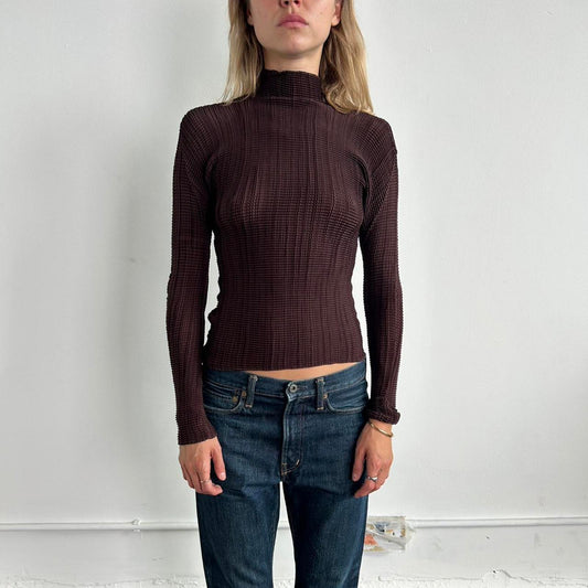 Burgundy Issey Miyake Fete long sleeve pleated top