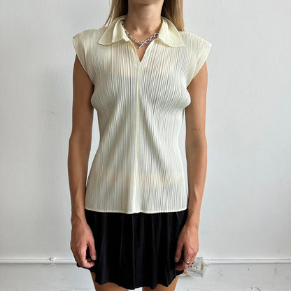 Cream Issey Miyake Pleats Please sleeveless shirt