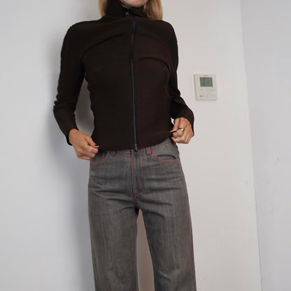 Brown Issey Miyake Me full zip jacket