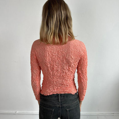 Issey Miyake crinkle long sleeve high neck top