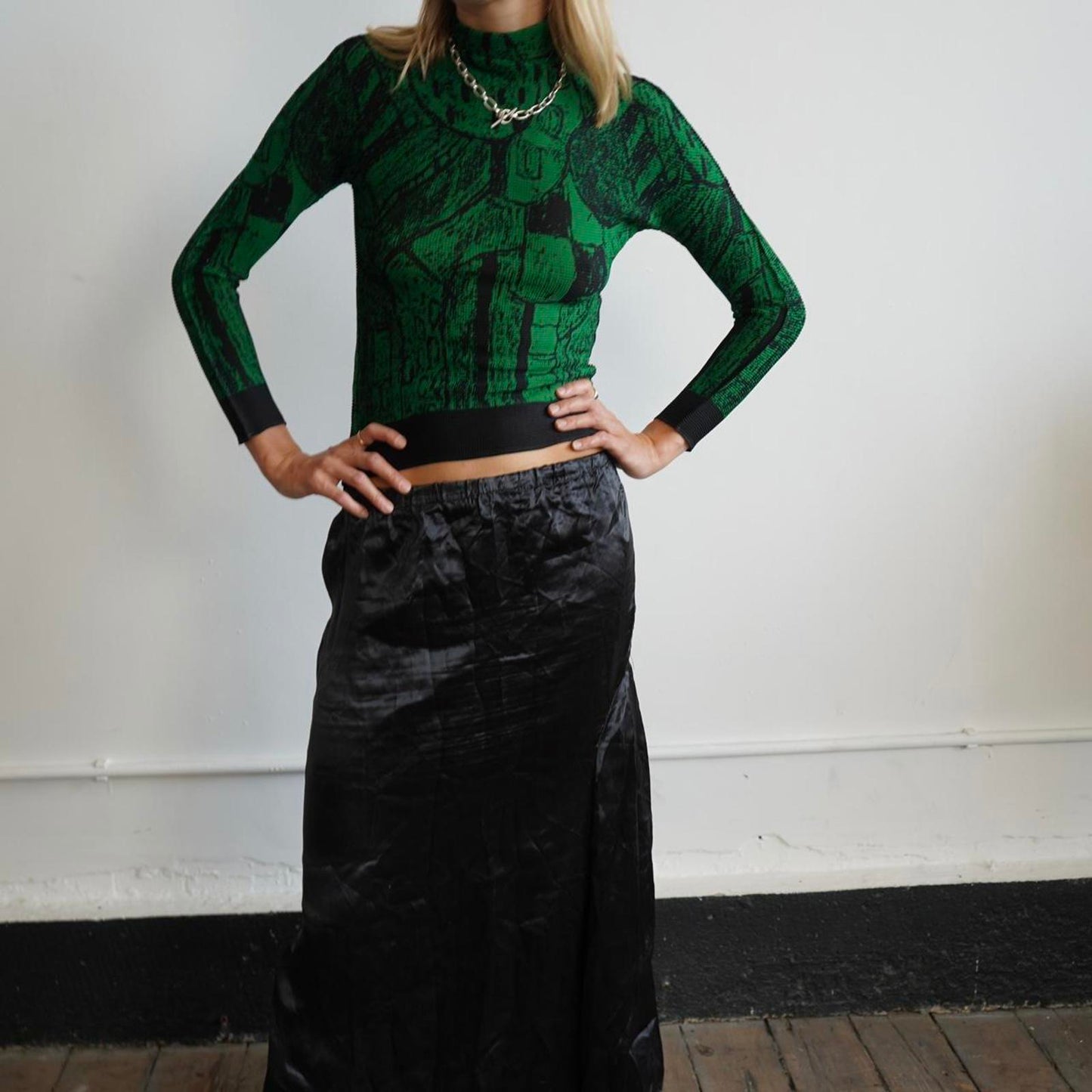 Green Issey Miyake Me pleated long sleeve top