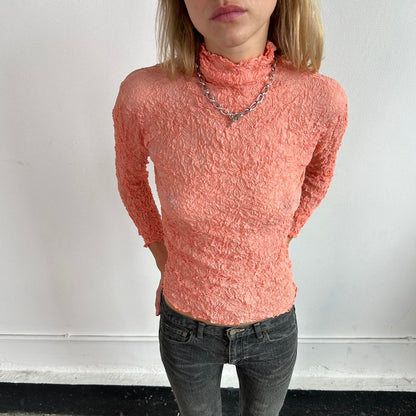 Issey Miyake crinkle long sleeve high neck top