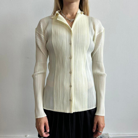 Cream Issey Miyake Pleats Please button-down shirt