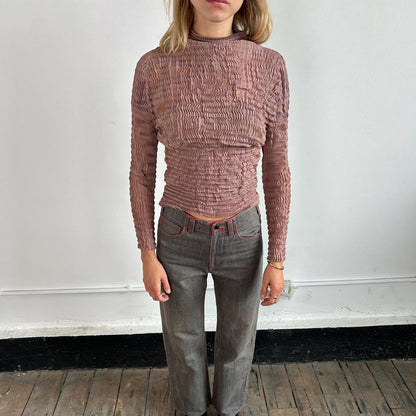 Issey Miyake pleated long sleeved iridescent top