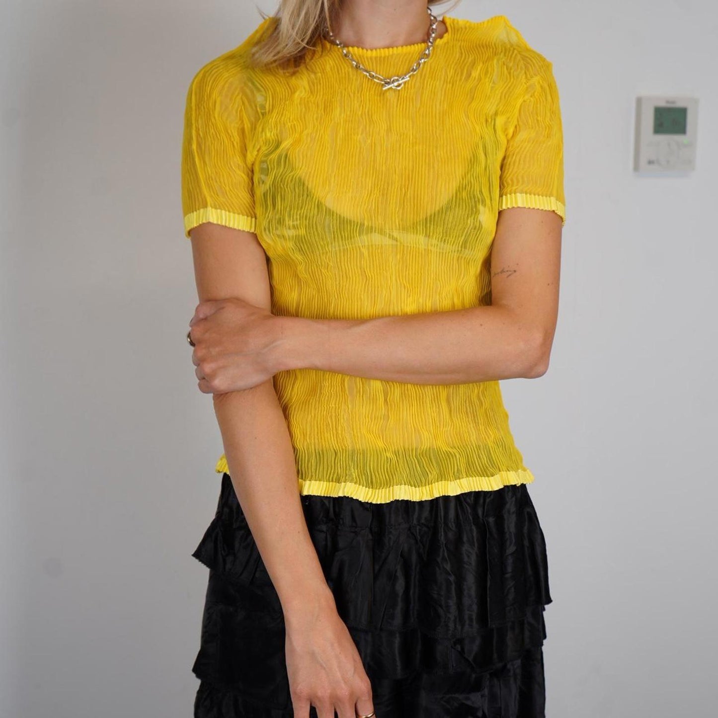 Issey Miyake Yellow crinkled t-shirt