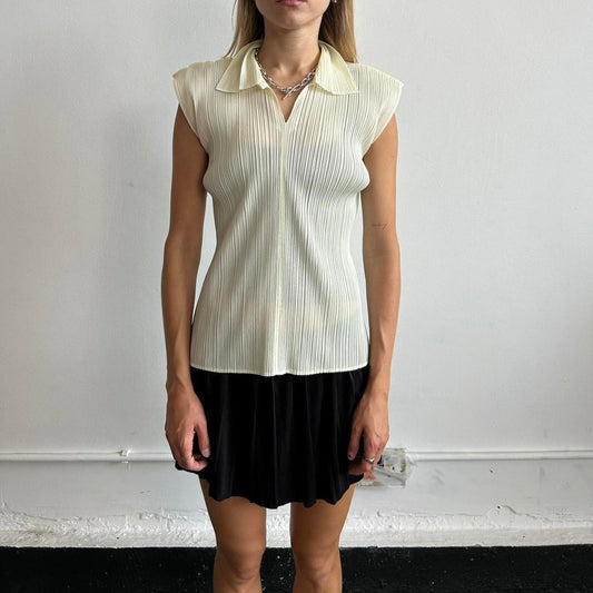 Cream Issey Miyake Pleats Please sleeveless shirt