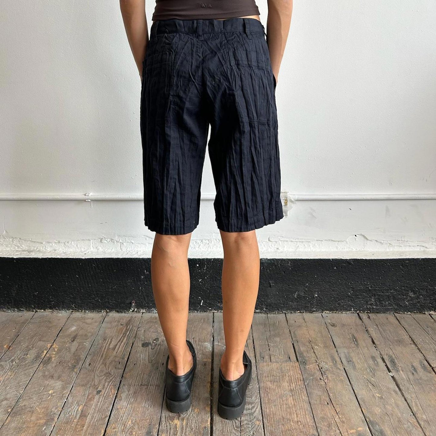Issey Miyake Men navy crinkle shorts