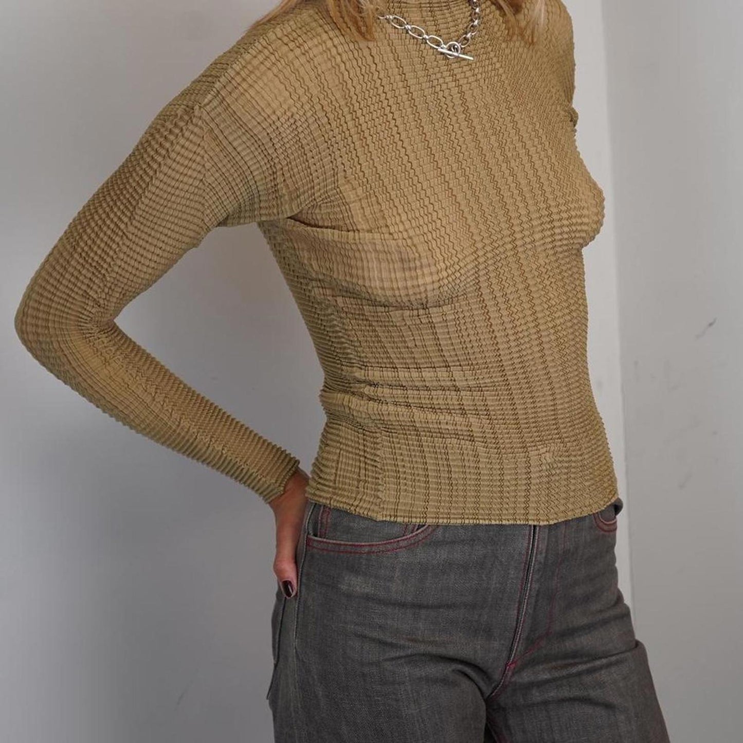 Issey Miyake pleats T crinkled long sleeved top