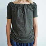 Prada khaki frilly t-shirt