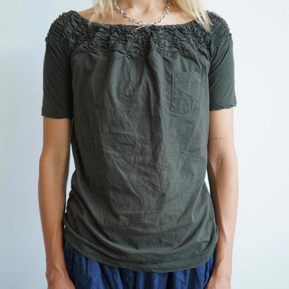 Prada khaki frilly t-shirt