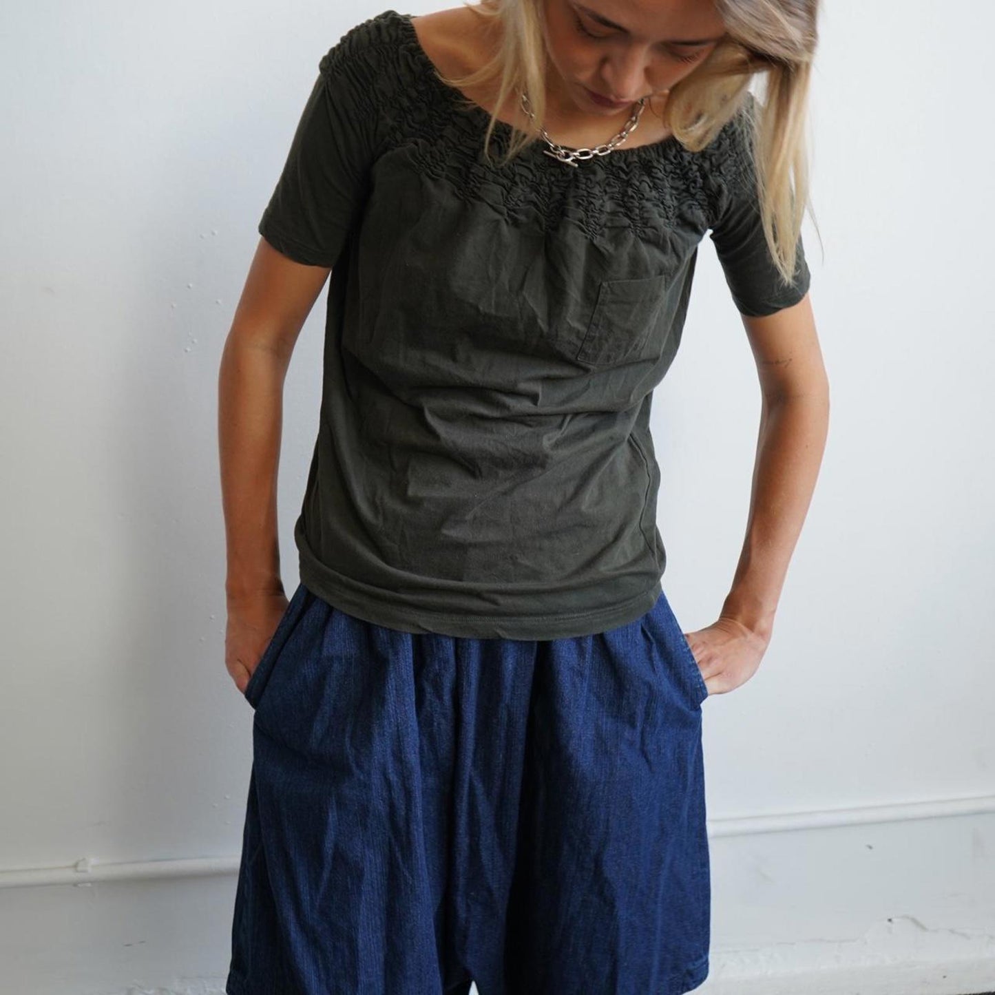 Prada khaki frilly t-shirt