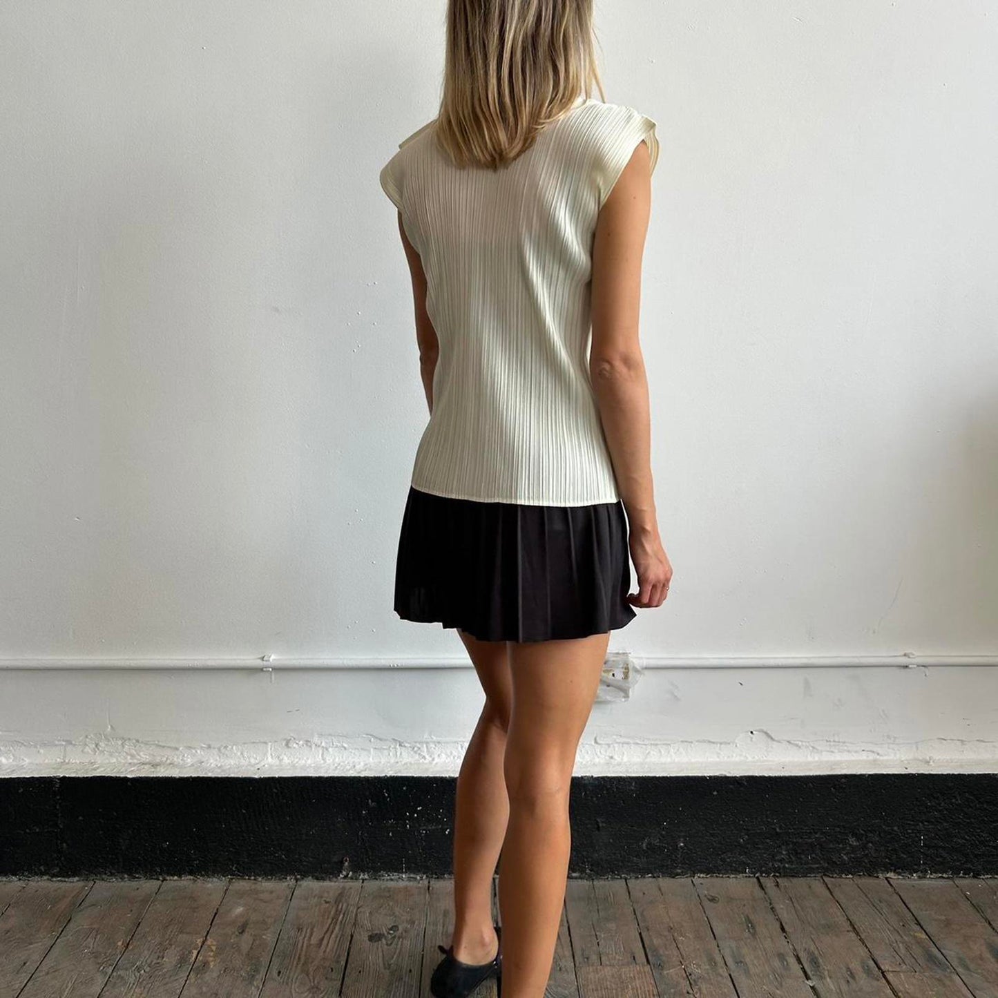 Cream Issey Miyake Pleats Please sleeveless shirt