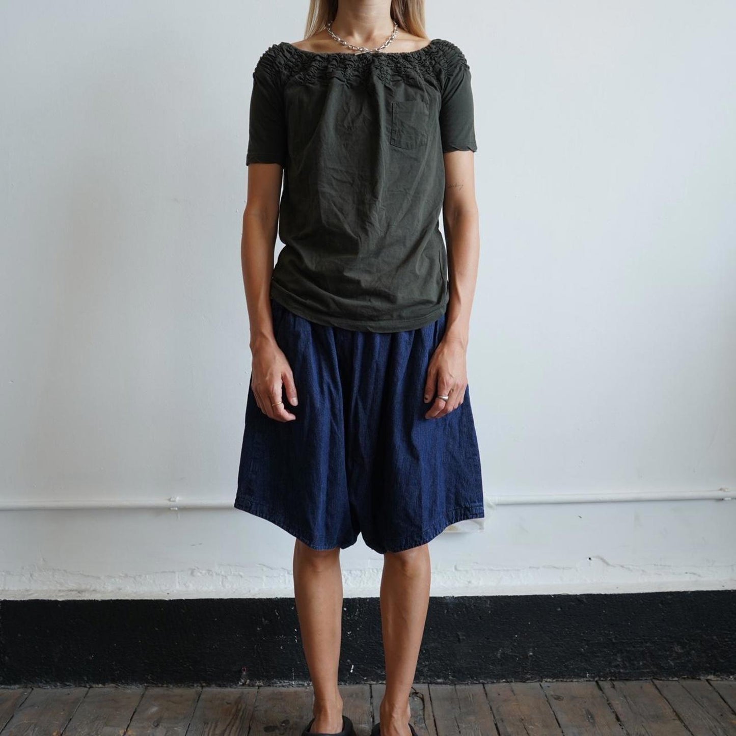 Prada khaki frilly t-shirt