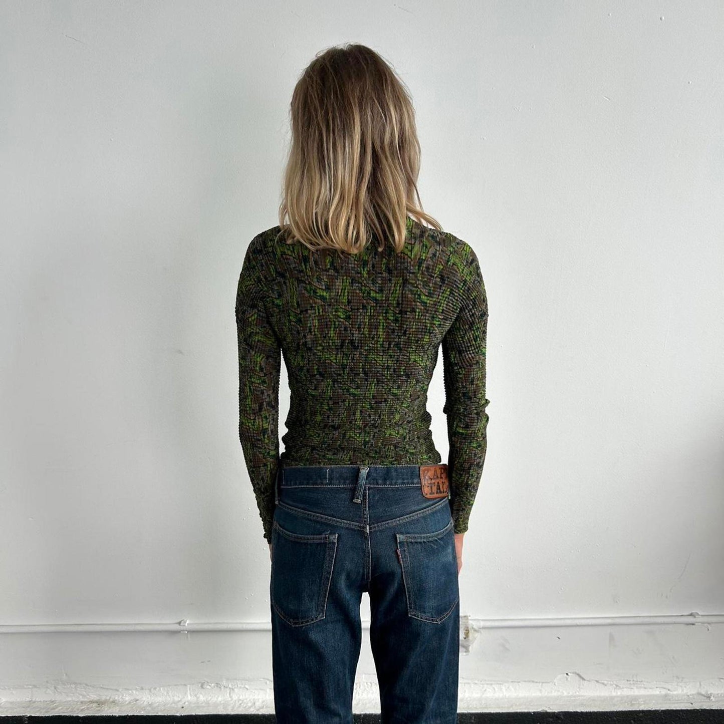 Camo Print Issey Miyake White Label Pleated Long Sleeve Top